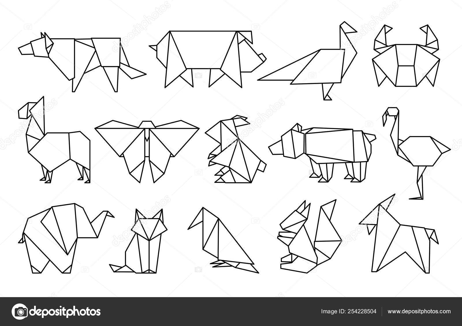 Line origami animals. Abstract polygon animals, folded paper shapes, modern  japan design templates. Vector animal icons Stock Vector Image by  ©SpicyTruffel #254228504