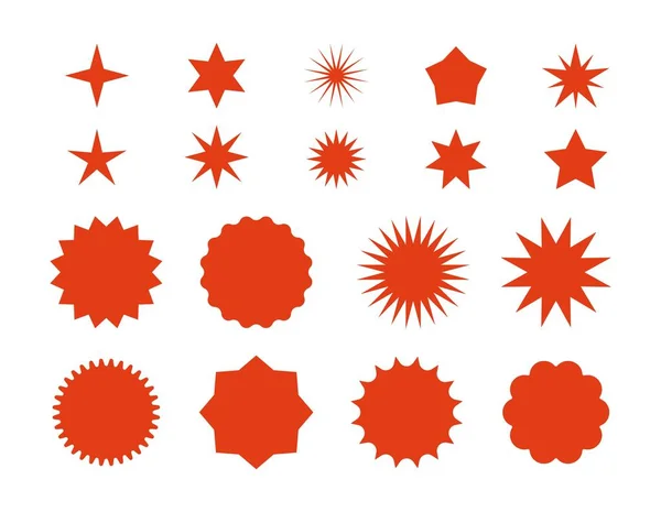 Αυτοκόλλητα από αστέρια. Κόκκινο ρετρό σήμα πώλησης, επίπεδη Ετικέτες φιγούρες, αστροταχύτητα Ετικέτες γραφικό πρότυπο. Σύμβολα καταιγισμού αστεριού διανύσματος — Διανυσματικό Αρχείο
