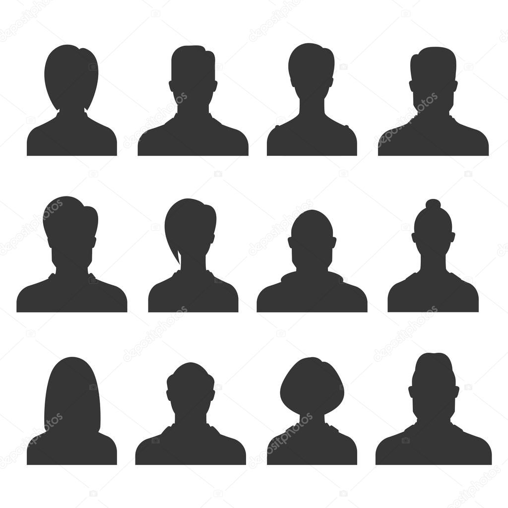 Silhouette avatar set. Person avatars office professional profiles anonymous heads female male faces portraits vector icons