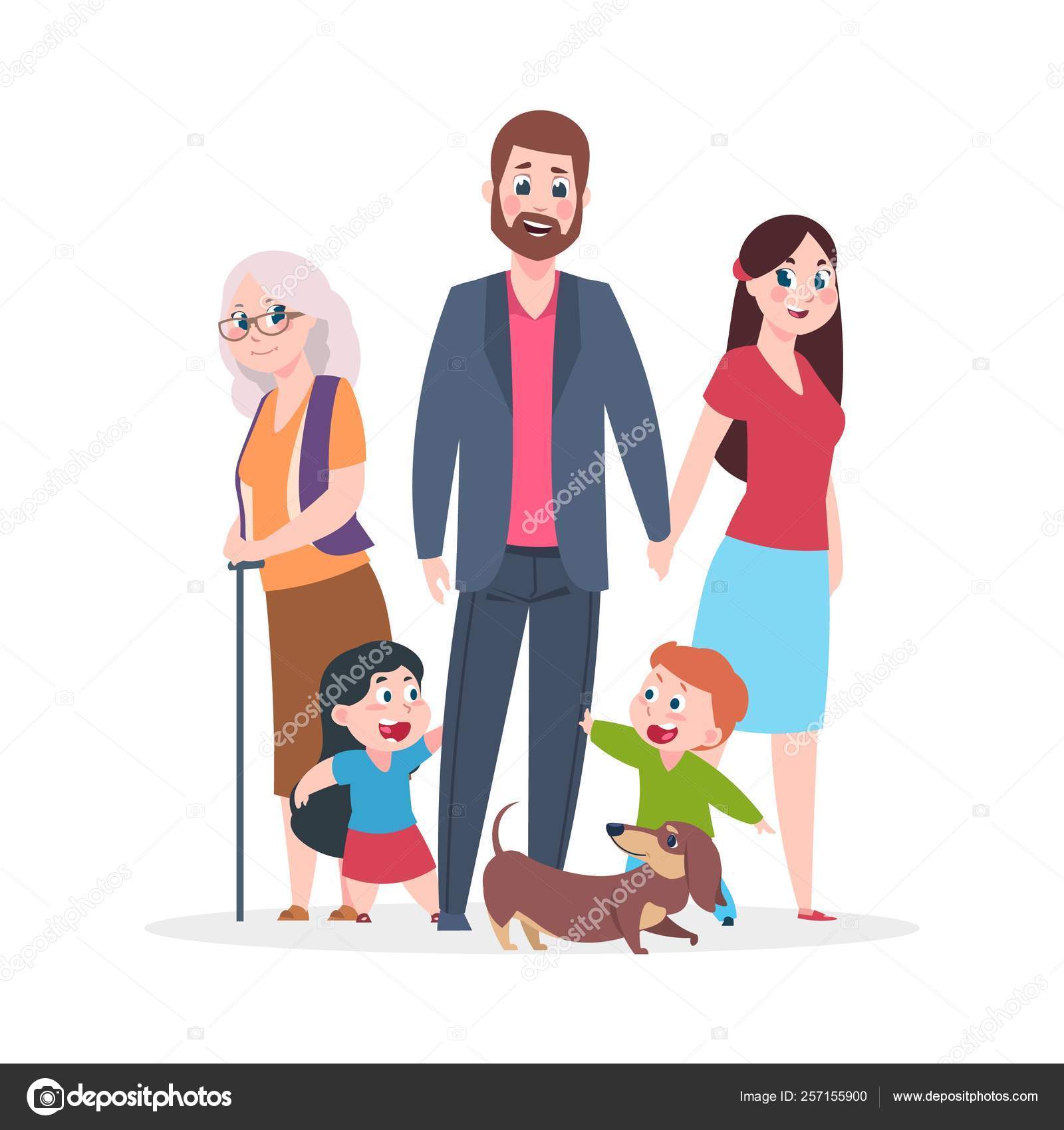 Flat Family Happy Hugging People Characters Standing Together Group Of Kids And Parents Grandparents Vector Cartoon Smiling People Stock Vector Image By C Spicytruffel