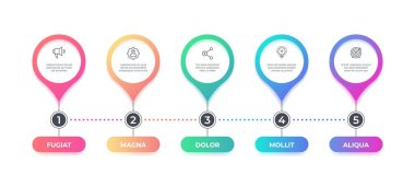 Adım infografik. 5 seçenek zaman çizelgesi akış şeması, iş grafik öğesi, iş akışı düzeni diyagramı. Vektör 5 adım grafik afiş