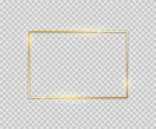 Gouden vierkante vorm. Glanzende luxe rand grafisch sjabloon voor banner poster flyer. Vector gloeiende frame op lichte achtergrond — Stockvector