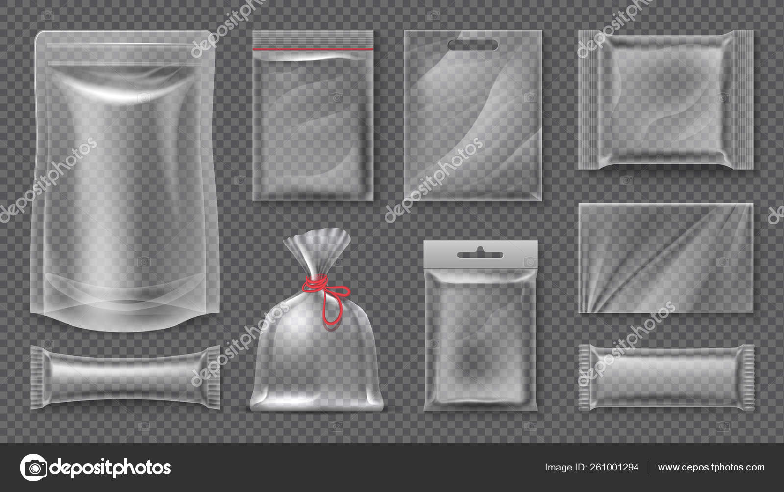 Download Plastic Package Transparent Realistic Pouch Mockup Blank 3d Food Pack Empty Plastic Foil Template Vector Snack Bag Set Stock Vector Image By C Spicytruffel 261001294