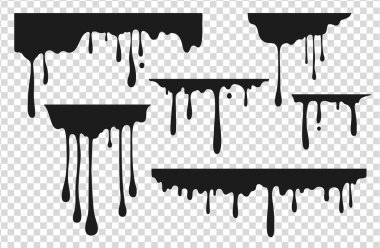 Black dripping stain. Liquid paint drop, oil ink splatter melted chocolate caramel splash black graffiti stain. Vector dripping paint clipart