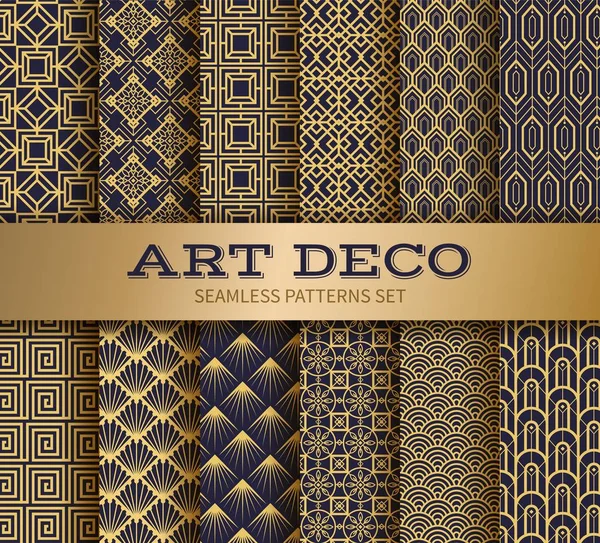 Art Deco sömlösa mönster. Lyxiga geometriska Nouveau tapeter, elegant klassisk retro prydnad. Vektor gyllene abstrakt mönster — Stock vektor