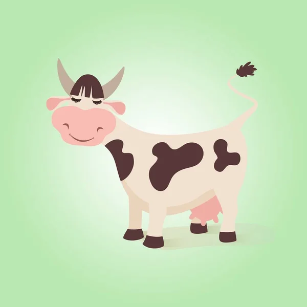 Boldog vicces tehén. Kreatív illusztráció gazdaság aranyos tehén kifejezések jellegét és rózsaszín tőgy. Vektor képregény szarvasmarha — Stock Vector