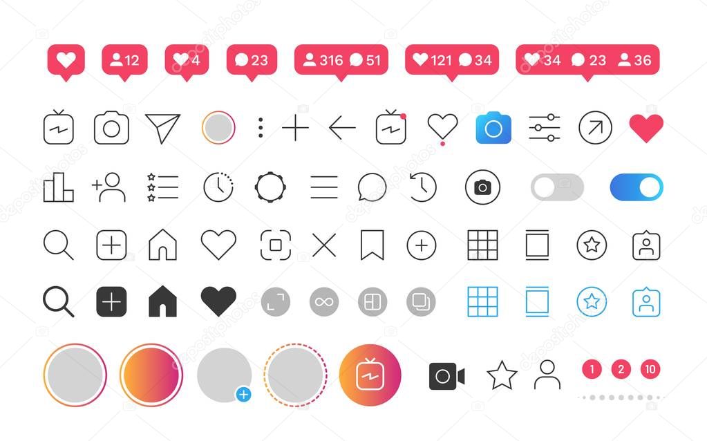 Interface buttons. Like heart user favorite option comment bubble social media icons. Vector social speech bubbles