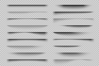 Kağıt gölge etkisi. Gerçekçi şeffaf bindirme gölgeler, poster el ilanı kartvizit afiş gölge. Vektör tasarım elemanları