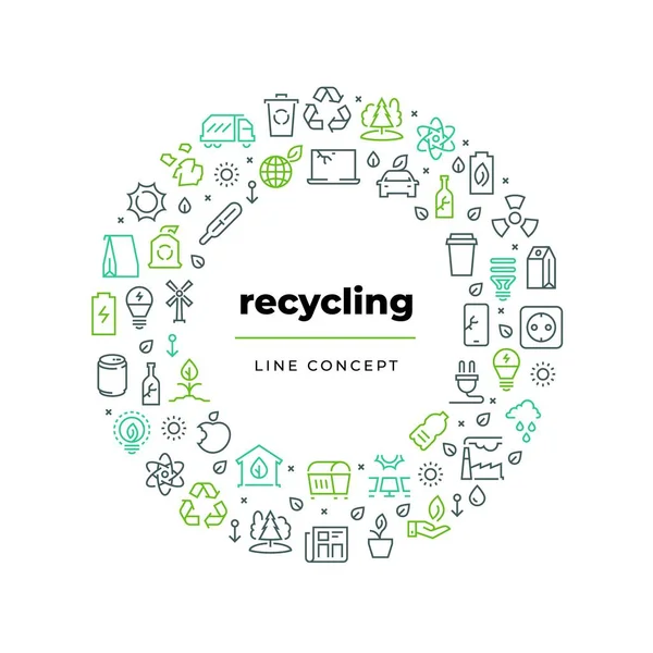 Koncepcja linii recyklingu odpadów. Zero odpadów środowiska tworzyw sztucznych ponownego użycia śmieci Bio żywności ekologicznej śmieci. Ekologia recykling koło wektorowe — Wektor stockowy