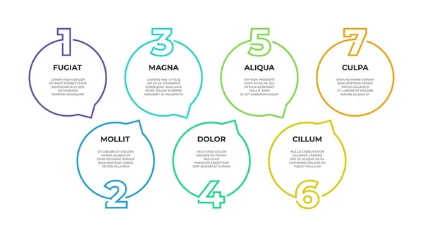 Infografía escalonada. Diagrama de flujo de proceso, gráfico de línea de tiempo, diagrama de línea de flujo de trabajo, 7 pasos opciones de negocio. Infografía de la línea vectorial — Archivo Imágenes Vectoriales