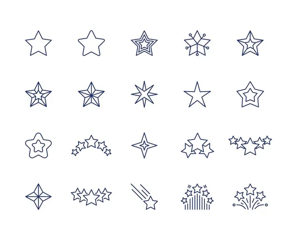 Icônes de ligne étoilée. Jeu de symboles premium scintillant, étoiles filantes tombantes préférées ou comme icône, qualité premium. Conception de formes d'étoiles vectorielles — Image vectorielle