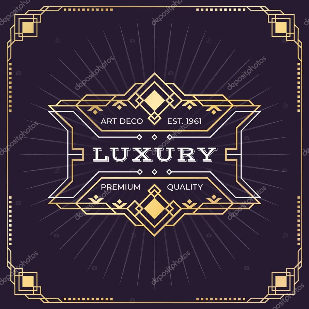 Art deco poster. Ornament frame banner, vintage hipster emblem, nouveau border design template. Vector illustration ar deco ornamental logo
