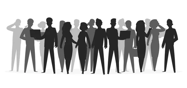 Crowd silhouette. People group shadow young friend school boy large crowd business people silhouettes. Vector black shapes