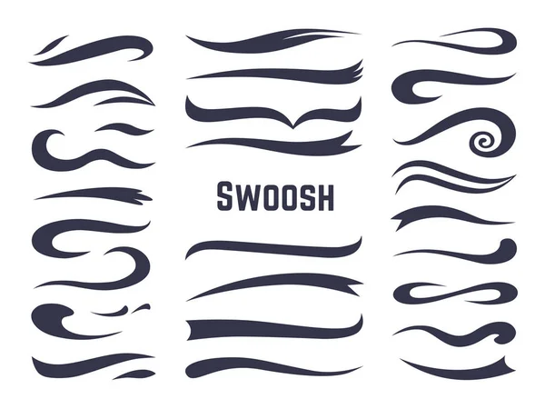 Swooshes e swashes. Sublinhar caudas swish para logotipos de texto esporte, redemoinho caligrafia elemento de decoração de linha de fonte. Conjunto de swash vetorial —  Vetores de Stock