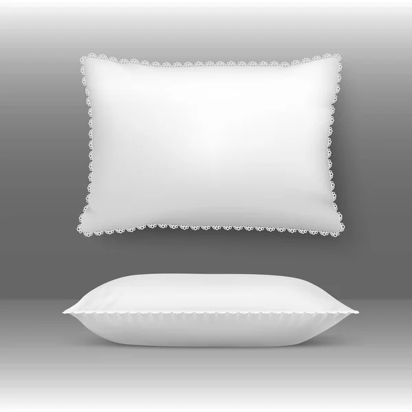 Vector kussens illustratie. Kussen elegante witte Trooster bolster met natuur veren. Slapen zacht beddengoed — Stockvector