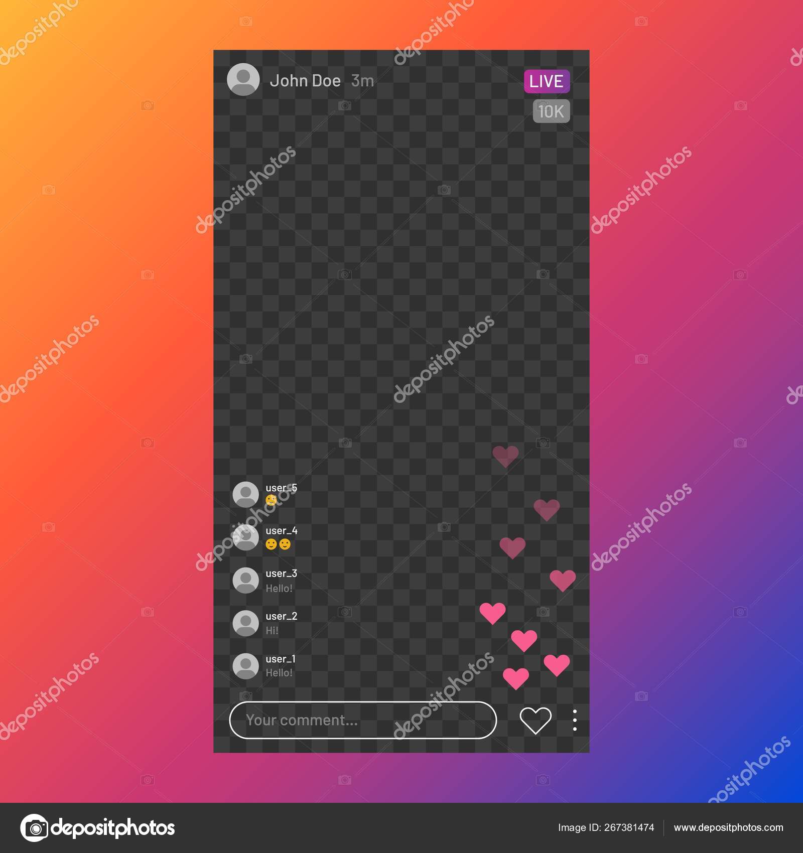 Instagram Stream Interface Social Media Live Streaming Dienst Mobile App Frame Ui Live Video Vektor Geschichten Und Design Vorlage Vektorgrafik Lizenzfreie Grafiken C Spicytruffel Depositphotos