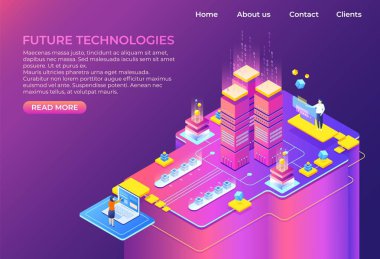 Biyometrik teknoloji konsepti. İş 3d arka plan, modern infografik tasarım, fütüristik web sayfası. Vektör biyometrik açılış sayfası