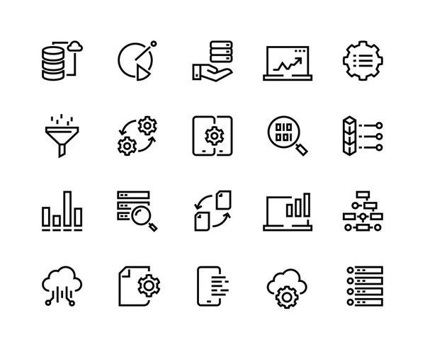 Veri analitik çizgi simgeleri. İş teknolojisi süreci dijital dişli destek bilgi ağı teknoloji. Büyük veri analitiği vektör seti