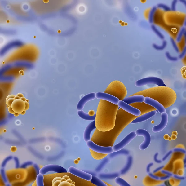 ウイルスと細胞の背景。インフルエンザ感染と現実的な顕微鏡オブジェクト、細菌や細菌のバナーやポスター。ベクター3D感染 — ストックベクタ
