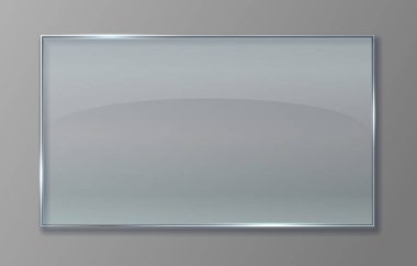 Şeffaf cam panel. Parlak etkisi ile temiz plastik levha, izole akrilik afiş plaka. Vektör saydam işareti
