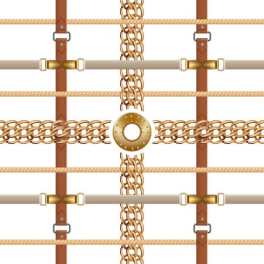 Zincirler ve kemerler sorunsuz desen. Örgü ve altın mobilya ile Barok süs. Vektör tokaları ve nakış duvar kağıdı