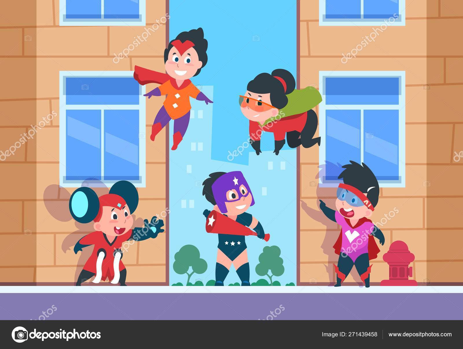 Superhero kids background. Children comic characters, cartoon happy kids in superhero costumes on vector urban background Stock Vector Image by ©SpicyTruffel #271439458 Superhero kids background. Children comic characters, cartoon happy kids in superhero costumes on vector urban background Stock Vector Image by ©SpicyTruffel #271439458