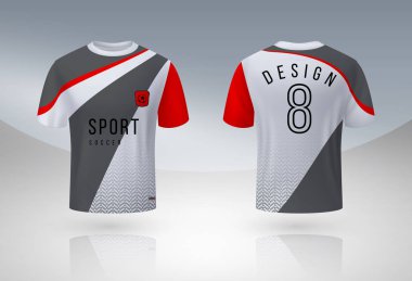 Gerçekçi futbol forması. Jersey spor üniforma sıcağı, 3d futbol takımı t-shirt tasarım şablonu. Vektör yuvarlak boyun giyim