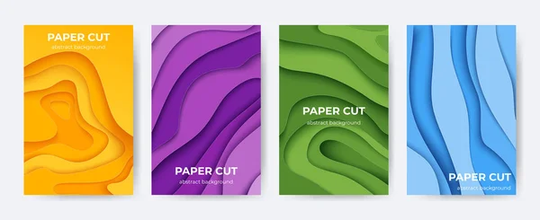 Papier gesneden posters. Abstracte 3D-laag achtergrond met origami vormen, minimale kleur papier knipsel flyers. Ontwerp van vector vloeistof brochures — Stockvector