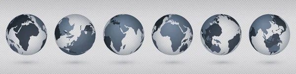 Transparent Earth globe. Realistic circle world map with USA Europa Asia, simple abstract 3D globe model. Vector isolated set