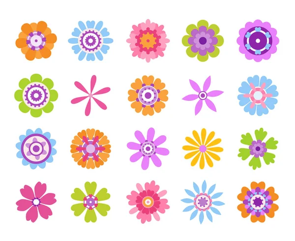 Cartoon flower icons. Summer cute girly stickers, modern flowers clip art icon set. Vector pretty nature graphic template — Stock Vector