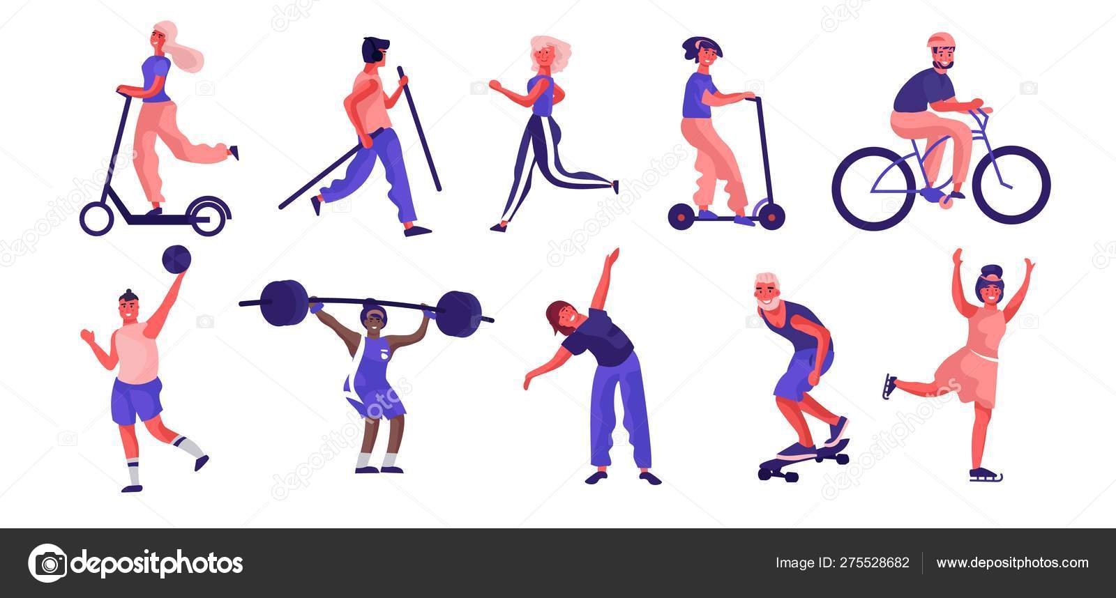 Cartoon people sport activities. Trendy flat characters running riding  playing and doing workout Stock Vector Image by ©SpicyTruffel #275528682
