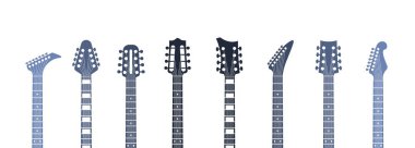 Gitar lar headstock. Düz akustik ve elektrik gitar boyun ve başları, minimal soyut şablon. Vektör yalıtılmış küme