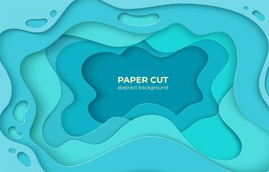Kağıt kesim arka plan. 3d minimal su dalgası şekilleri, soyut origami okyanus dalgaları. Poster el ilanı broşürü için vektör renk dekorasyonu