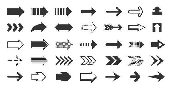 Μαύρα βέλη. Δείκτες κατεύθυνσης, προς τα κάτω αριστερά δεξιά σημεία σχημάτων και περιγραμμάτων κουκκίδων, επίπεδη επόμενη πινακίδα δρομέα pixel. Σύνολο βελών διανύσματος — Διανυσματικό Αρχείο
