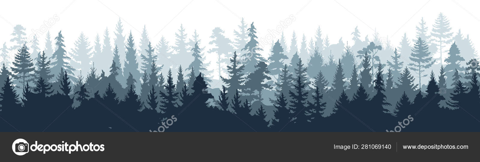 Pine Forest Silhouette Wood Tree Background Wild Nature Woodland Landscape Vector Foggy Misty Scene Vector Image By C Spicytruffel Vector Stock