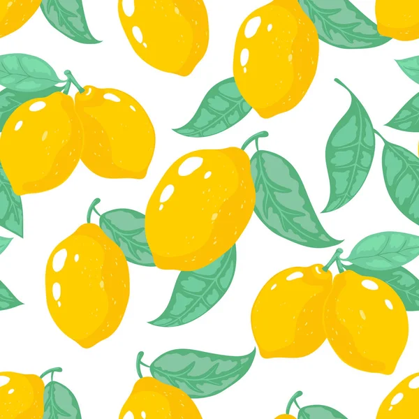 Padrão de limão desenhado à mão. Limão frutas tropicais sem costura imprimir, amarelo floral verão textura. Vector citrinos fundo — Vetor de Stock