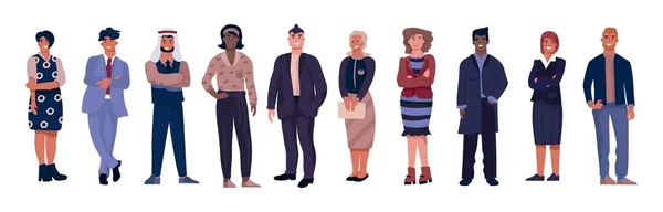 Diverse zakelijke personages. Kantoormedewerkers met gelijke kansen, multicultureel professioneel team. Vector Corporate Group — Stockvector