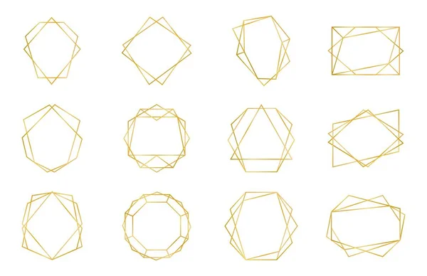 Marco geométrico dorado. Invitación de boda de lujo elementos art deco poliedro, forma de borde moderno. Plantillas decorativas vectoriales — Vector de stock