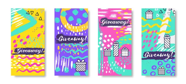 Banner in den sozialen Medien. Giveaway Fashion Story Frames, trendige Verkaufsposten. Vektor-Geschenkboxen und Gewinnspiel-Konzept — Stockvektor