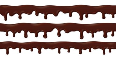 Realistic liquid chocolate. Melted 3D frame of dripping cocoa drink. Vector chocolate waves isolated on white background clipart