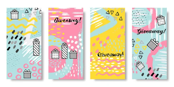 Banderas de sorteo. Publicar venta de redes sociales y regalar plantilla de acción, compartir y referir el concepto de amigos. Banner de caja de regalo vectorial — Vector de stock