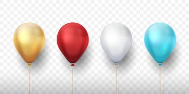 Gerçekçi balonlar. Davet kartları ve afişler, dekorasyon tasarım şablonları için 3d tatil parti elemanları. Vektör doğum günü seti