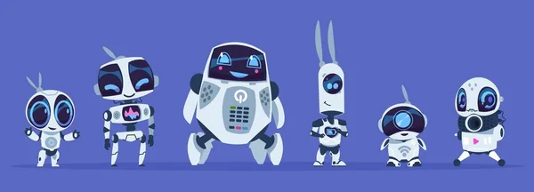 Robots evolution. Creative cartoon characters of futuristic robots, artificial intelligence education evolution concept. Vector AI set — Stock Vector