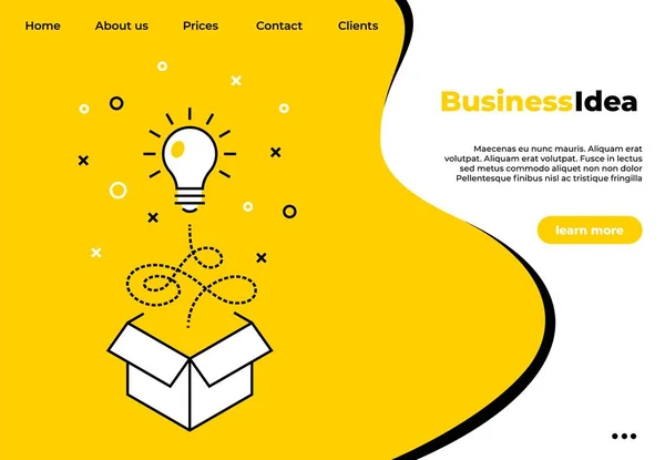 Empresa idea creativa landing page. Concepto de línea de bombillas. Plantilla vectorial diseño web concepto de negocio empresa sitio — Vector de stock