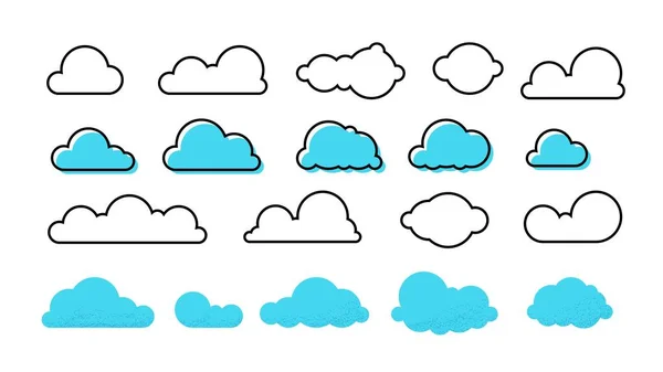 云集。时髦的不同平面云与的纹理和轮廓形状，现代气象符号。矢量集 — 图库矢量图片