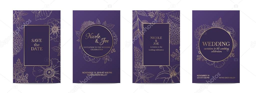 Luxury invitation card. Wedding decorative floral golden template or illustrated jewelry box. Vector image royal elegant design