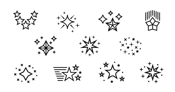 Star raduppsättning. Grupper och enstaka dekorativa element för logotyp och gratulationskort. Vector modern Outline Magic Fantasy-set — Stock vektor