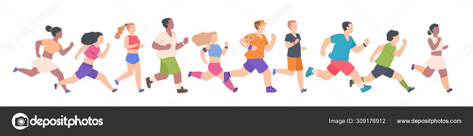 People marathon. Different men and women running and jogging, healthy summer activity. Vector cartoon persons doing exercises Stock Vector Image by ©SpicyTruffel #309176912 People marathon. Different men and women running and jogging, healthy summer activity. Vector cartoon persons doing exercises Stock Vector Image by ©SpicyTruffel #309176912
