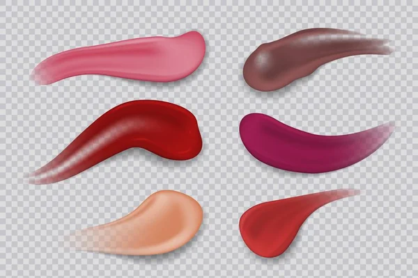 Mancha de lápiz labial. Producto de maquillaje realista. Lápiz labial trazos 3D. Ilustración vectorial — Vector de stock