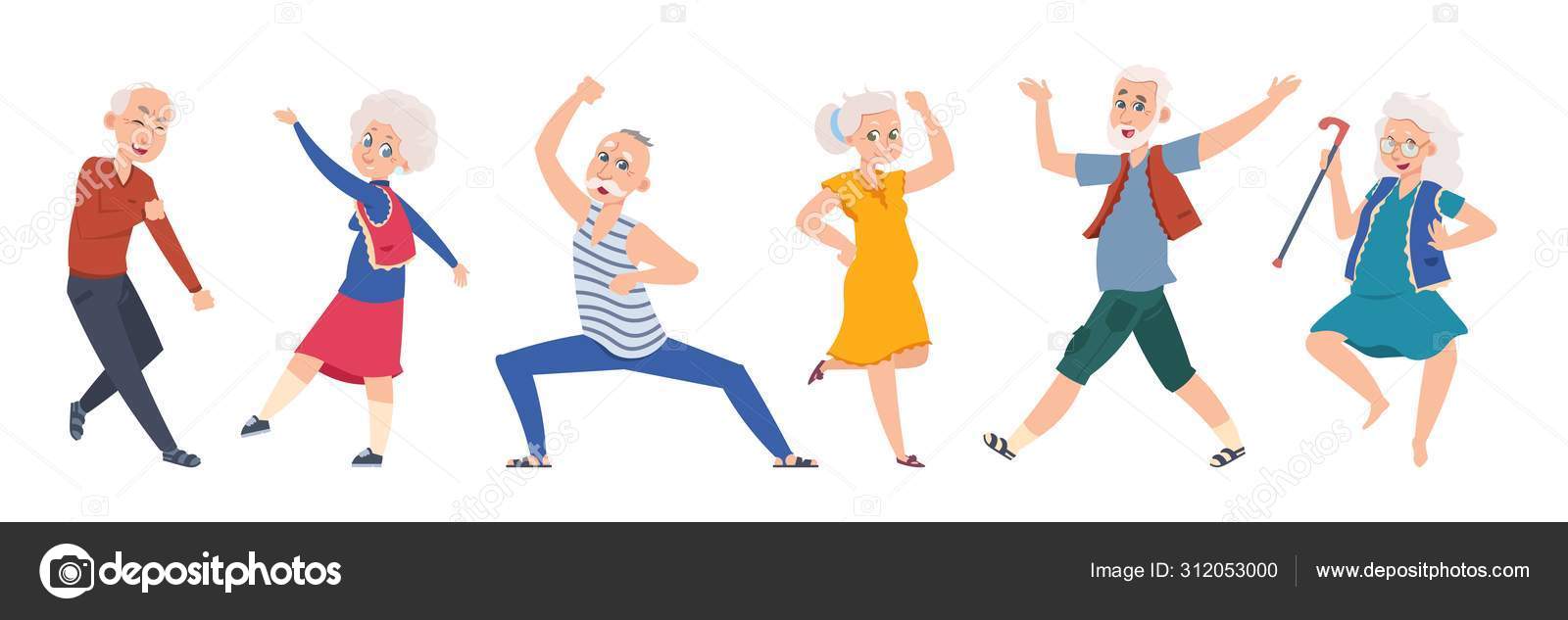 Old dancing people. Cartoon happy older characters, group of senior age  persons having good time. Vector flat funny grandparents Stock Vector Image  by ©SpicyTruffel #312053000
